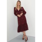 Lulus Desired Aesthetic Wine Red Floral Burnout Long Sleeve Midi Dress Size L Photo 11