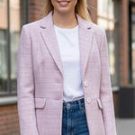 Le Suit  women's light pink/lavender tweed blazer Photo 0