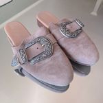 Free People Beige Champagne Suede Western Silver Buckle Slides Photo 0
