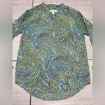 Michael Kors Women's Roll Tab Sleeve Blouse Size XS Paisley Print Green Blue Photo 2