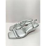 Caslon  Sandals Womens Size 11 Silver Leather Paola Open Square Toe Wedges Photo 1