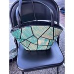 Vintage Le Sac Patchwork Woven Straw Shoulder Handbag Purse Satchel Multi Colors Photo 3