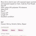 Free People  Blue Jet Skinny Jean With Exposed Zipper Photo 6