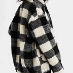 American Eagle Womens Black White Plaid Teddy Sherpa Full Zip Jacket sz XL Photo 1