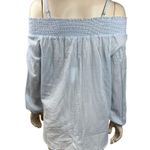Calvin Klein Light Blue and White Striped Off Shoulder Blouse Photo 3
