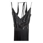 Xxi UNIQUE Flowy Sequined Long Strappy Dress Black Criss-Cross Tie Back Womens M Photo 1