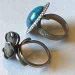 Vintage Silver Tone Turquoise Color & Stone Adjustable Rings Photo 2
