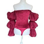 Free People Girls Just Wanna Bodysuit Puff Sleeve Velvet Smocked Womens Small Photo 2