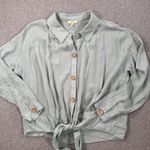 Kori America Green Knotted Button Up Blouse Women's Small Collared Long Sleeve Photo 0