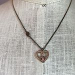 Juicy Couture heart-shaped pink rhinestone peace sign on antique gold necklace Photo 3