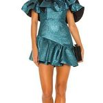 NBD Tigerlily Mini Metallic Ruffle Mini Dress Aquatic Blur size large Photo 0