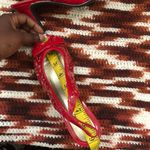 Y2K Coquette Whimsygoth Romantic Goth Vampy Fairy Red Pointelle Cut out Kitten Slingback Heels Pumps Bow Faux Leather Open peep toe Photo 6