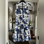 CHAPS Fit & Flare A Line Blue Floral Dress Size 8 Photo 2