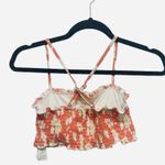 Cupshe Smocked Orange Floral Bandeau Bikini Bathing Suit Top Size Small Photo 3