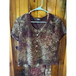 Vintage Floral Dress Set Brown Sheer Top Dress Outfit Christy‎ Lyn Size 10 Photo 4