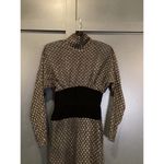 Fernando Sanchez Vintage brocade eyelet Long Sleeve black gold midi retro Dress Size XS Photo 11