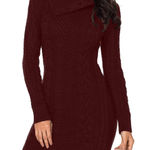 Red Cable Knit Sweater Dress Long Sleeve Turtleneck Pullover Size L Photo 0