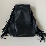 Victoria's Secret NEW Victoria’s Secret faux leather black fringe‎ tassel backpack purse bag Photo 0