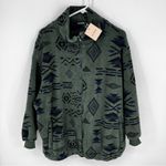 Bloomchic Green Black Sz 10 Aztec‎ Print Sherpa Fleece Jacket Full Zip Cozy Fall Photo 1