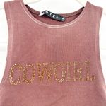Motel ‎ Cowgirl Chocolate Brown Rhinestone Tank Top Drawstring Western Size S Photo 3