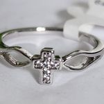 Silver Steel Dainty Ring with Crysta Cross Photo 1