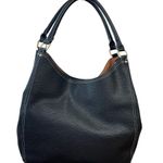 London Fog  Textured Pebbled Leather Handbag Purse Black With White Stitching Photo 1