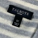 Talbots  Cardigan Women 1X White Gray Striped Long Lambswool Nylon Open Front Photo 1