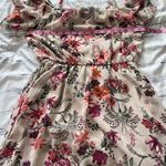 AUW  Floral Midi Dress Women’s Medium Beige Red Short Sleeve Boho Peasant Western Photo 9