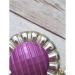 Vintage Clip On Earrings Large Statement Unusual Purple & Light Gold Tone 1.75" Photo 7