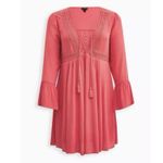 Torrid  Pink Gauze Lace-Up Bell‎ Sleeve Skater Dress Size 2X Photo 4