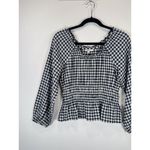 Madewell Womens Top Blue Sophie Textured Plaid Smocked Peplum Blouse Peasant XS Photo 5
