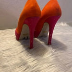 Penny Loves Kenny  Pink & Orange Suede with Gold Beaded Top Accent Heels Photo 4