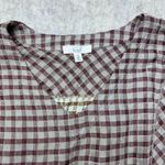 easel Anthropology Los Angeles Boho Tan Gingham Embroidered Sleeve Top Womens Sm Photo 2