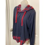 DJT Red Plaid Navy Blue Hoodie Layered Look Women XL Christmas Grunge X Photo 6