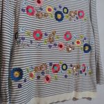 Talbots  Striped Beaded Floral Crewneck Sweater Flare Sleeve Size L Photo 3