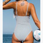 Cupshe Blue & White Striped Tummy Control One-Piece Swimsuit Size Small NWT Photo 1