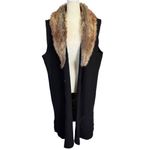 Nine West XL black wool with faux fir trim sleeveless midi length wool coat Photo 7