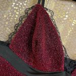 Cider  Black Maroon Sparkly Glitter Lace Cropped Tank Top Small NWOT Photo 2