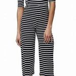 Topshop  Navy White Striped Bardot Cropped Off Shoulder Jumpsuit Size 2 Photo 0