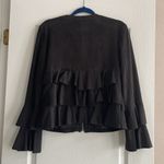 INC International Concepts Black Faux Suede Tiered Ruffle Jacket M Bell Sleeves Size M Photo 2