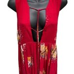 Free People  Lovely Day Red Floral Print Dress Tunic V-Neck Tassels Women’s S Photo 3