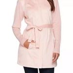 H by Halston  Pink Faux Suede Zip Jacket Size 16 Belt Long Knit Sleeves Photo 0