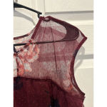 Maurice's Burgundy Maroon Floral Net Mesh Lace Lined Blouse Top Size Large Photo 5