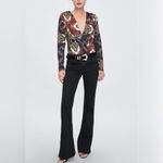 ZARA  Nautical Wrap Bodysuit Top Blue Burgundy Gold Chain Print‎ MEDIUM Colorful Photo 2