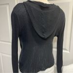 SO  Black Cropped Sheer Ribbed Hoodie Cardigan Juniors Large Y2K 90s Button Front Photo 3
