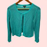 Talbots Cute minty green aqua scalloped hem pointelle knit sweater single hook sheer Photo 2