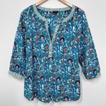 Talbots  Bright Blue Floral Popover Jacobean Floral Paisley Spring Casual Size L‎ Photo 1