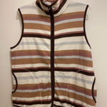 Cuddl Duds  Womens Fleece High Neck Vest L Large Stripes Striped Brown Cream Photo 0
