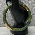 Vintage Jade Bangle Bracelet Gold Plated Clasp Chunky Bold Luck Lucky Green Photo 15
