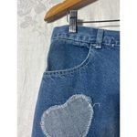 Vintage Jean Skirt 9 10 Patchwork Hearts Pencil Knee Length Distressed Juke Box Blue Photo 2